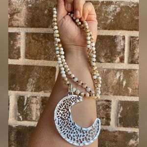 Long necklace beige with big moon 🌙. New